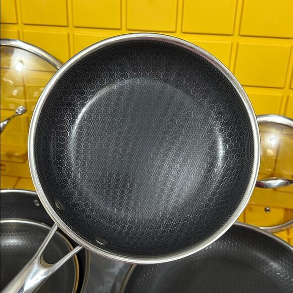 HEXCLAD 7-Piece Nonstick Stainless Steel Frying Pan Set 8 10 12- Lids Wok $600 - Picture 9 of 10